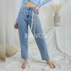 Παντελόνι jean με πέρλες & strass