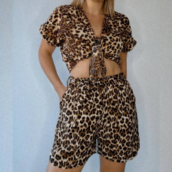 Set leopard πουκάμισο με σορτς